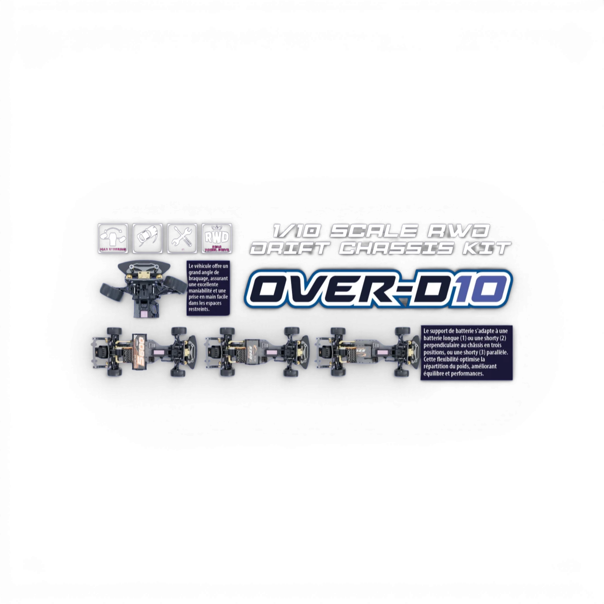 Kit de drift HOBBYTECH Over-D10 1/10ème avec pièces détaillées pour voiture télécommandée, pour amateurs de modélisme RC.