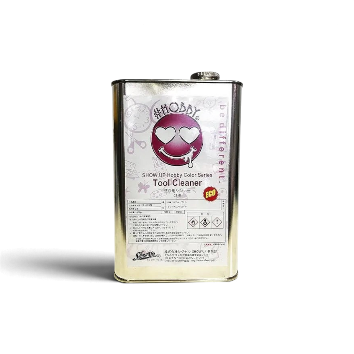 Nettoyant pour outils Show UP de 900g, liquide clair avec étiquette, conçu pour nettoyer divers outils en atelier.