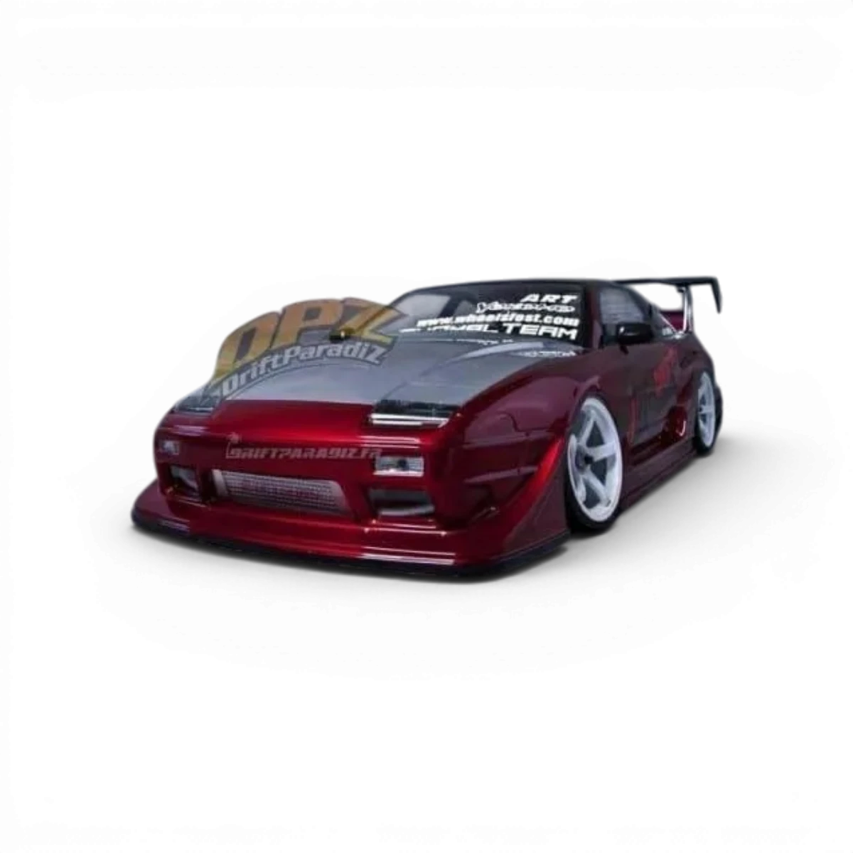 Carrosserie Nissan 180SX GP Sports pour modèle RC, fabriquée par Team Yokomo, avec détails réalistes et finition précise.