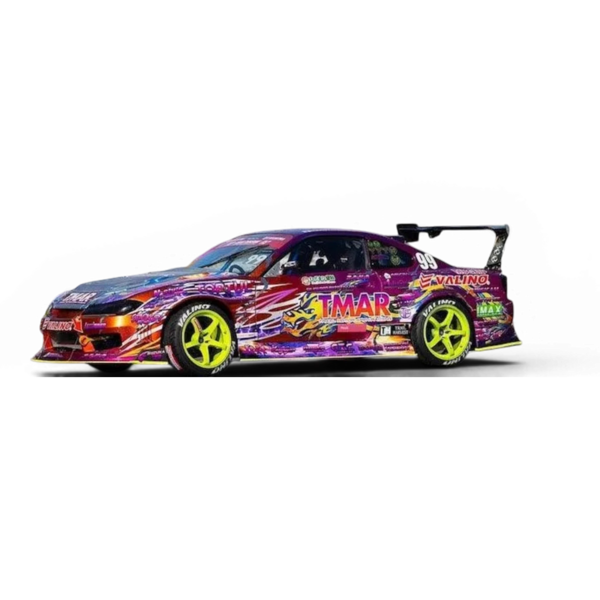 Carrosserie Nissan Silvia S15 Limited Naoki Nakamura D1 TMAR de Addiction RC Design, détails visibles, design réaliste et coloré.