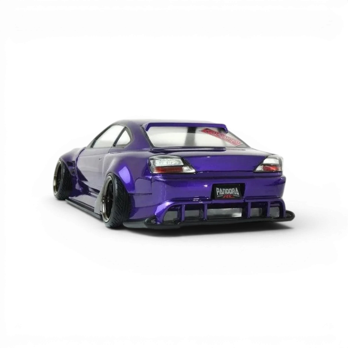 Carrosserie Nissan Silvia S15 Raijin ORIGIN Labo pour voiture radiocommandée Pandora RC, vue de face avec détails colorés.