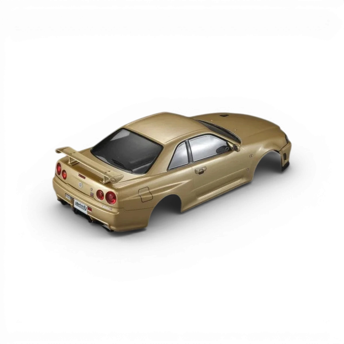 Carrosserie Nissan Skyline R34 GTR Killer Body, modèle détaillé, en plastique, vue de face avec éléments de carrosserie.