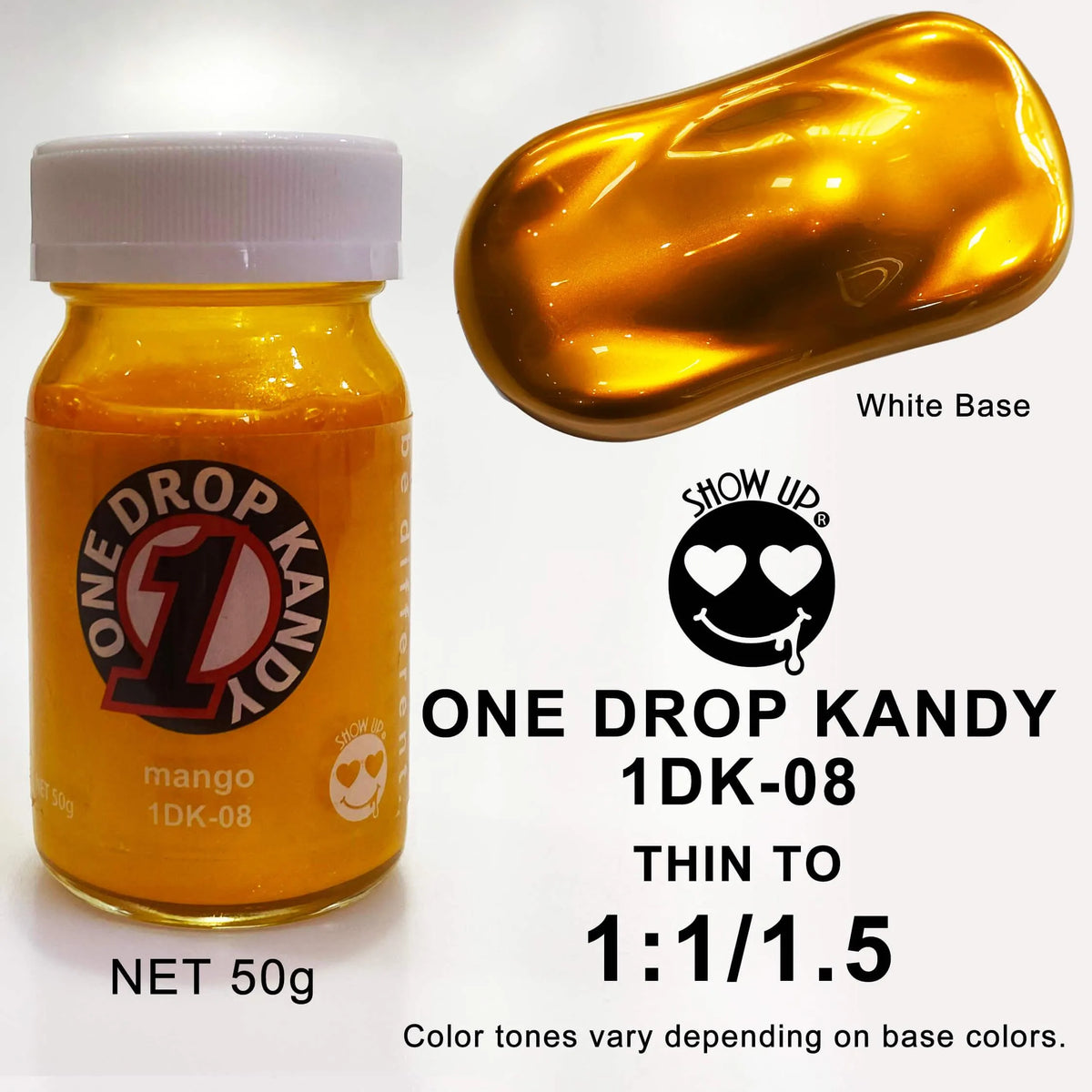 Vape ONE DROP KANDY Mangue Show UP, liquide aromatisé à la mangue dans un flacon de vente.