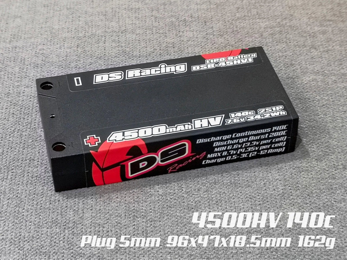 Pack de batterie HV LiPo 4500mAh 140C DS Racing, avec sac de protection, pour électronique de modélisme radio-commandé.