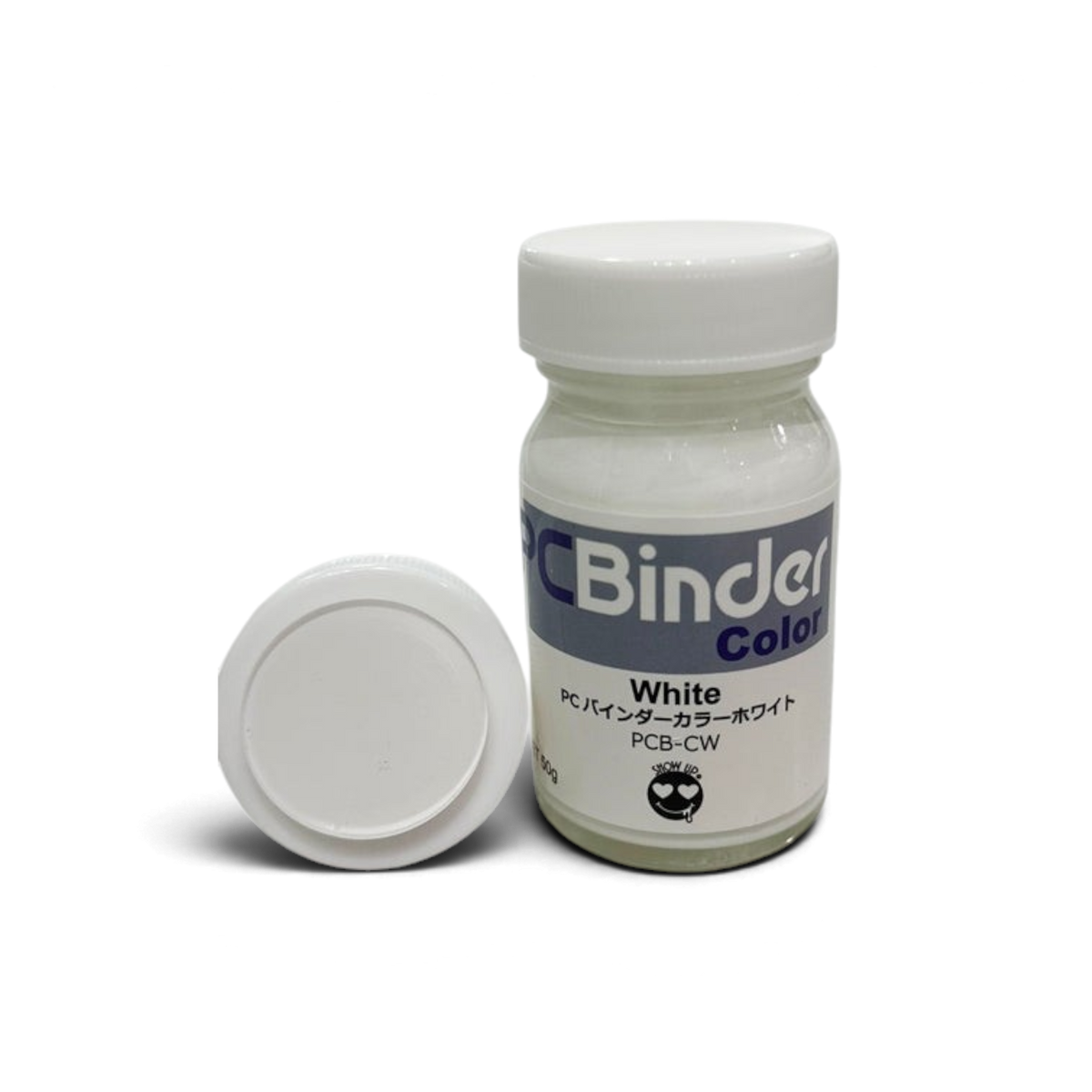 Binder PCBinder peinture tout en un blanc de la marque Show UP, avec couvercle et mécanisme de fixation.