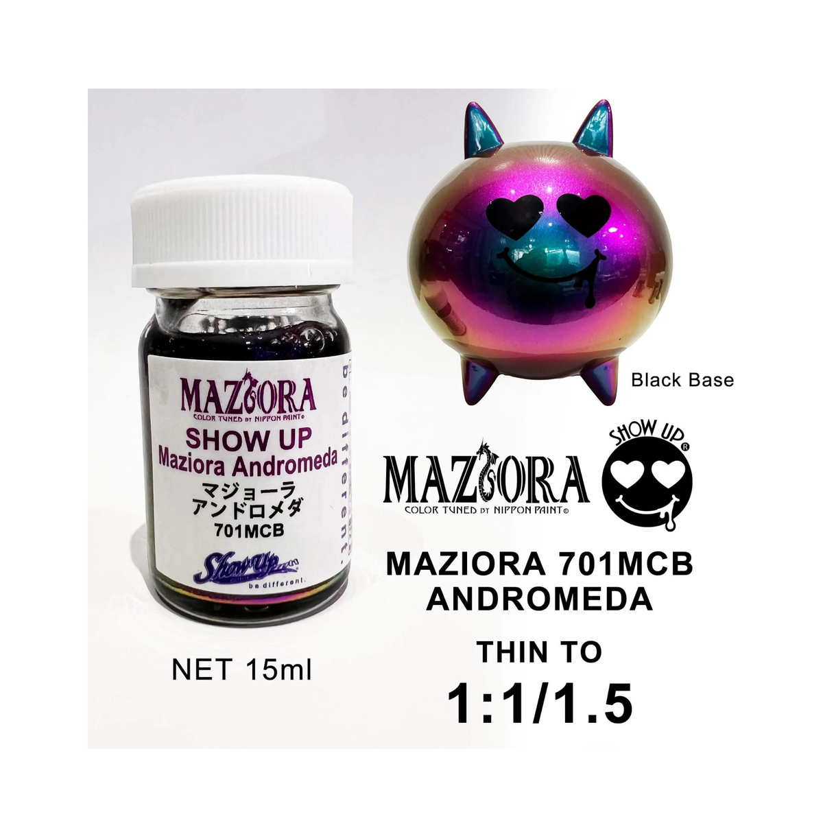 Peinture polarisée Maziora Andromeda de Show UP, effet iridescent avec des nuances colorées visibles sur la surface.