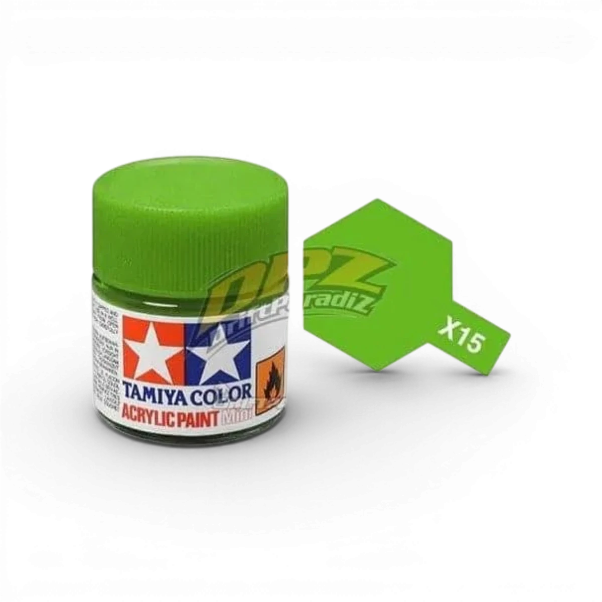 Peinture vert clair brillant Tamiya X15, tube de peinture pour modélisme avec finition brillante.