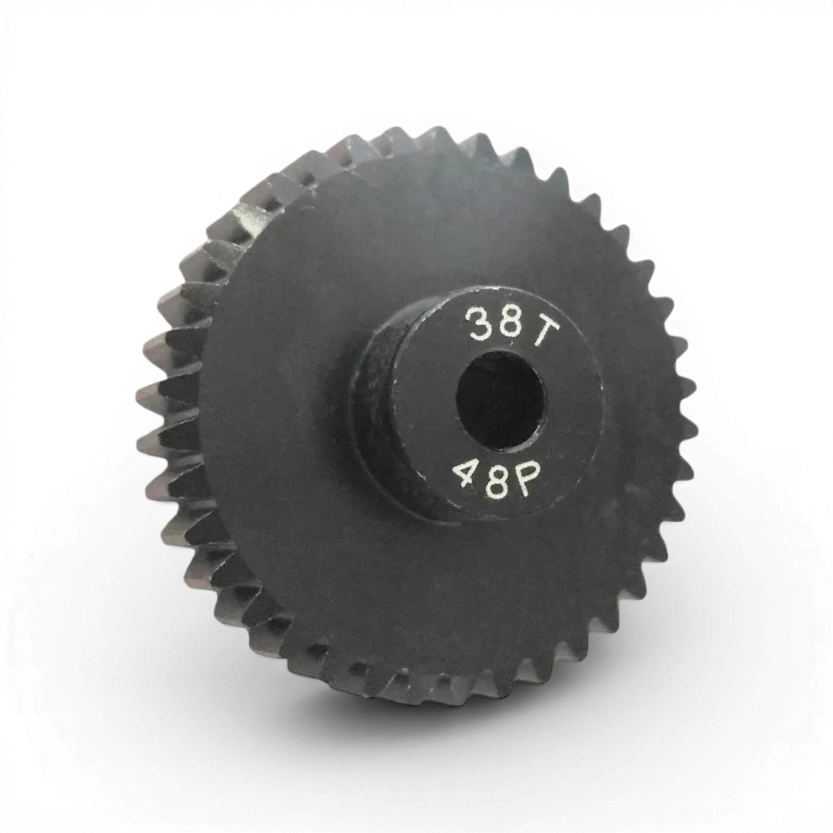 Pignon moteur en aluminium traité de 38 dents pour pièces détachées Integra, 48dp, visible avec dents et finition brillante.