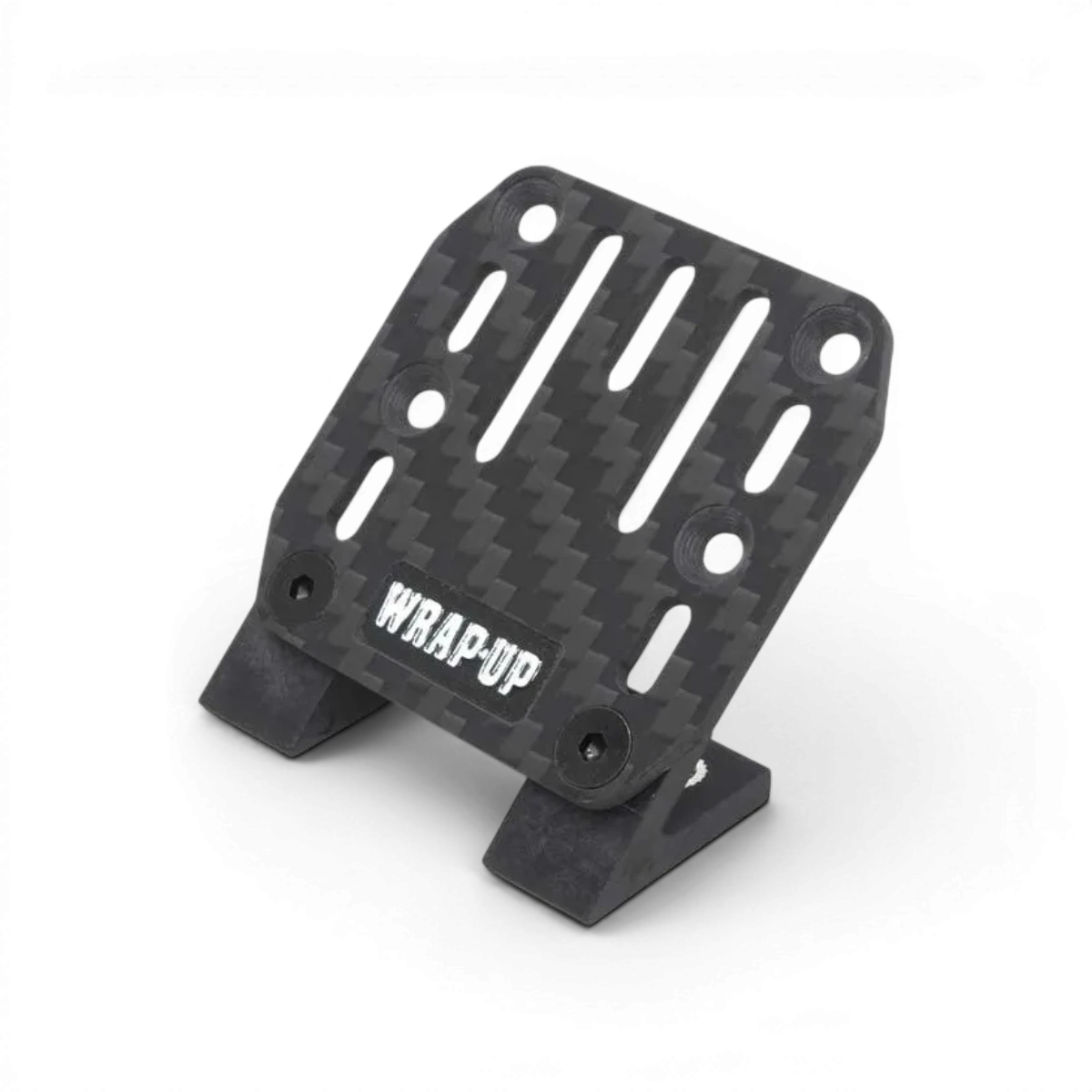 Plaque ESC en carbone avec supports slash pour voiture de course Wrap-UP Next, composant léger et résistant.