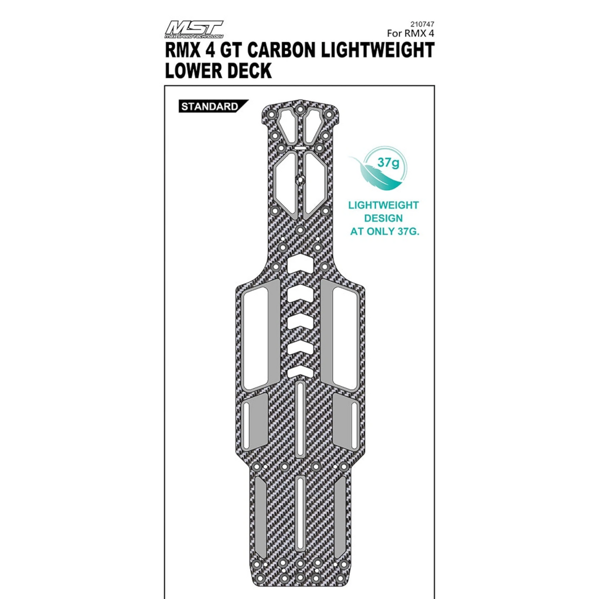 Platine inférieure en carbone allégée pour RMX 4 GT, pièce détachée de la marque Max Speed Technology, en image.