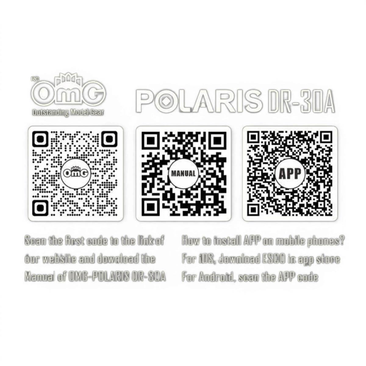 ESC sensored Polaris DR-30A de la marque OMG, électronique pour véhicules RC, vue de face avec câbles connectés.