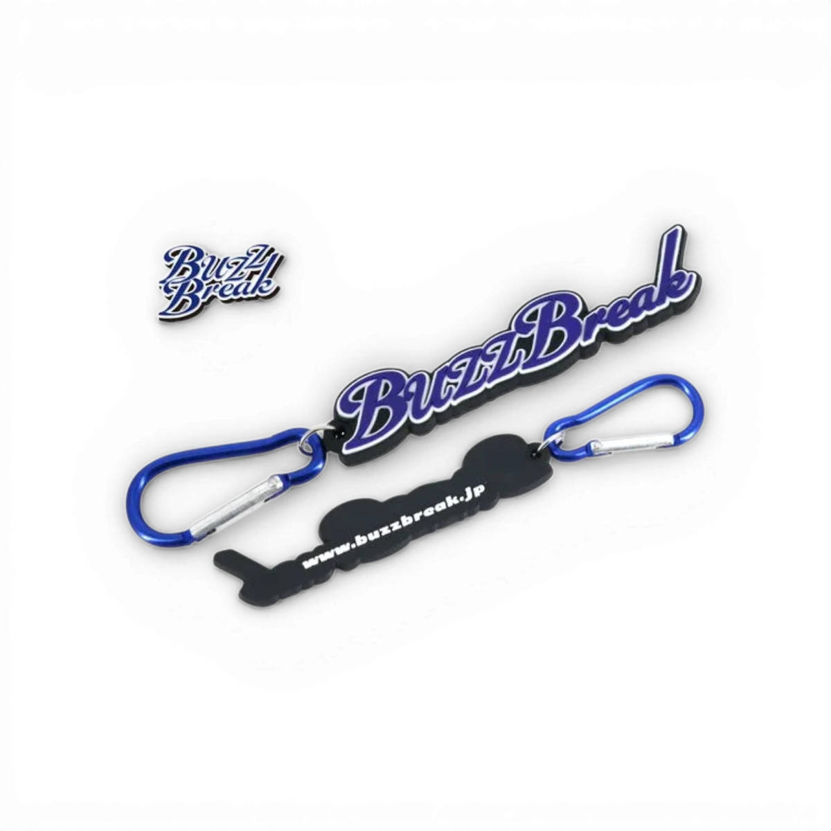 Porte-clé BuzzBreak type A en plastique avec logo BuzzBreak, accessoire coloré et pratique pour clés et sacs.