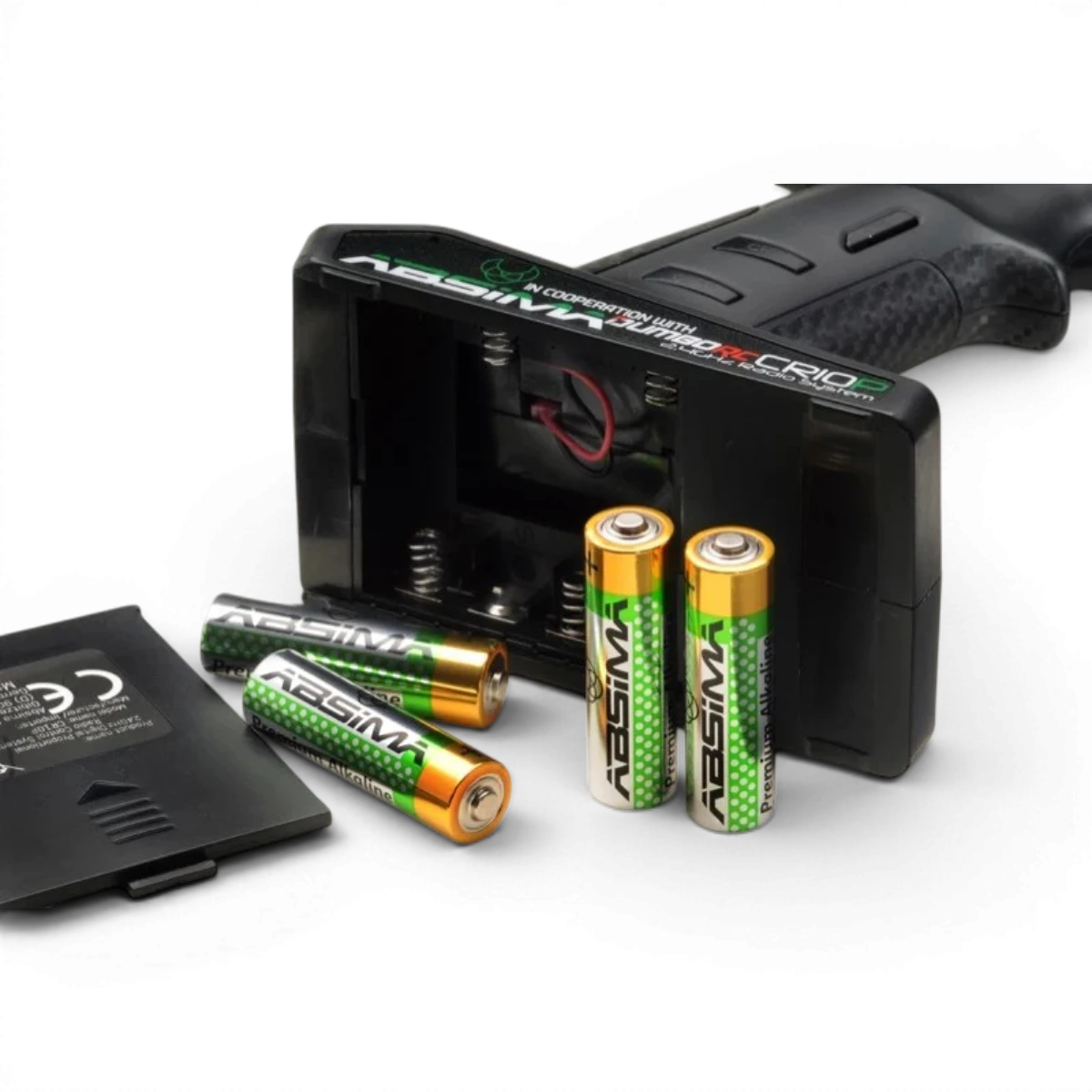 Radio 10 voies Absima CR10P 2.4GHz avec récepteur pour contrôle de modèle réduit, affichant les boutons et l'écran.