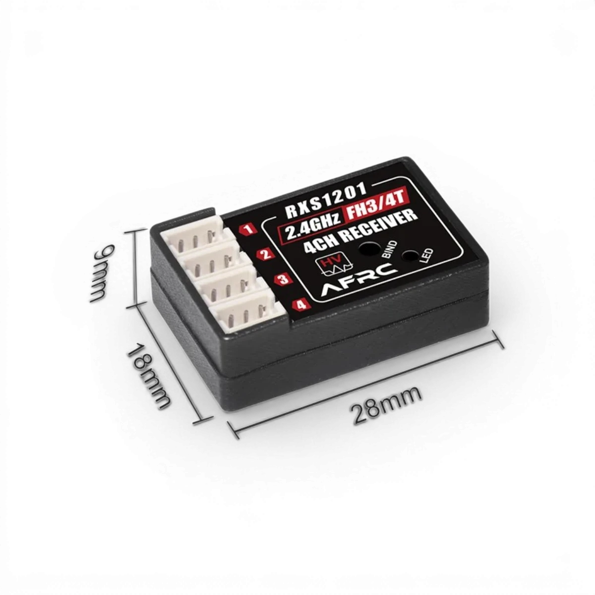 Récepteur électronique AFRC compatible avec SANWA FH3/FH4T, connecteur et composants visibles sur l'image.