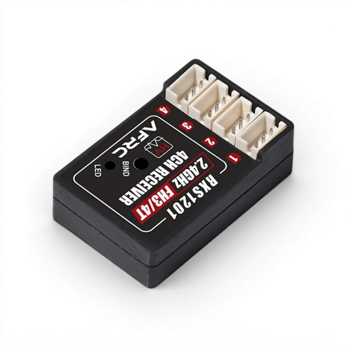 Récepteur électronique AFRC compatible avec SANWA FH3/FH4T, connecteur et composants visibles.