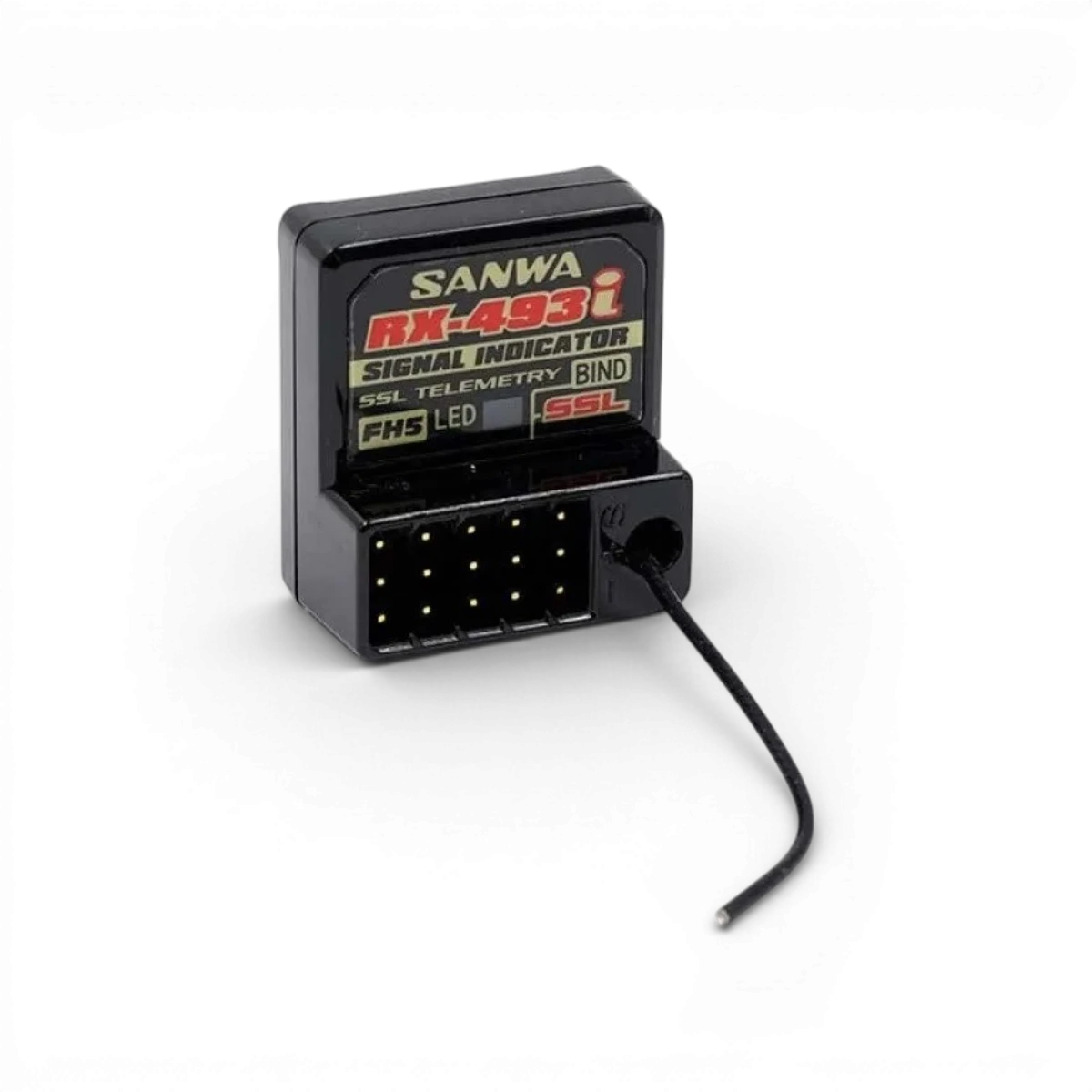 Récepteur électronique Sanwa SXR RX-493i 4 voies avec antenne et connecteurs, utilisé pour la radiocommande RC.