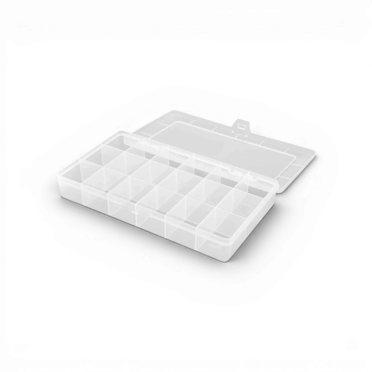 Boîte de 18 compartiments Robitronic, dimensions 210x119x34, accessoires pour organisation et rangement.
