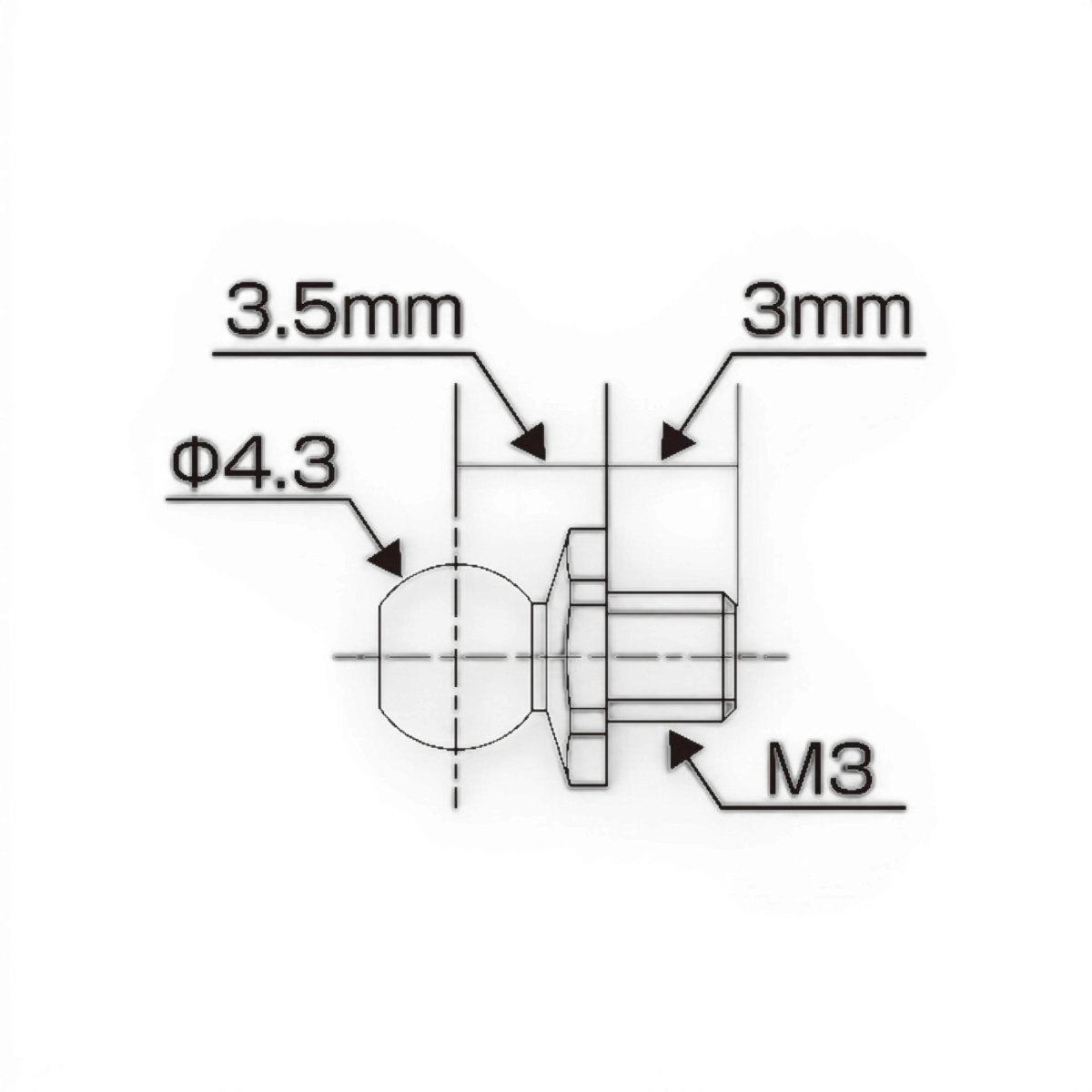 Snodi sferici 4.3mm SPM Titanium Ball Stud collo corto SS 