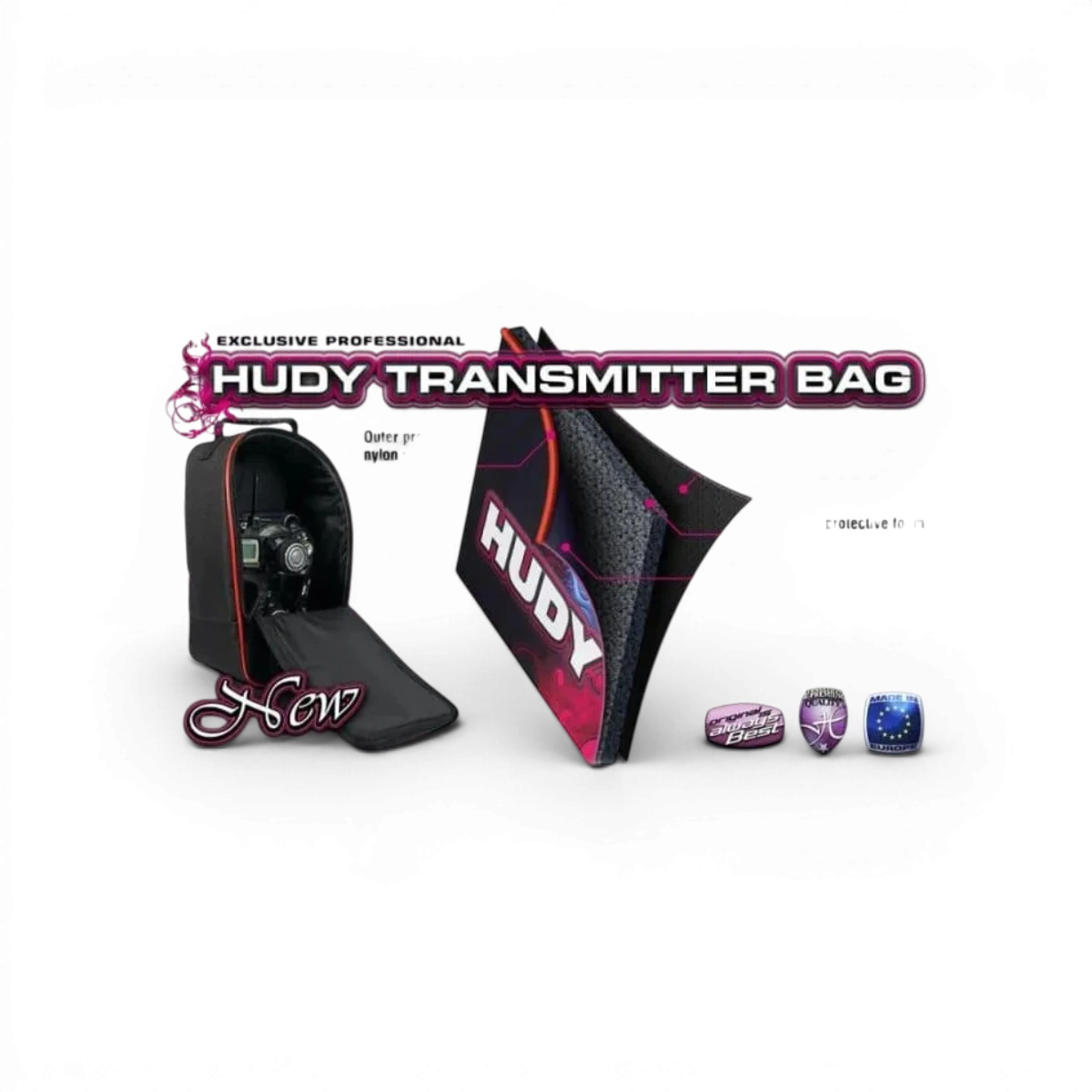 Sac de transport Radio Hudy large pour accessoires, en tissu résistant avec poignée pour faciliter le transport.