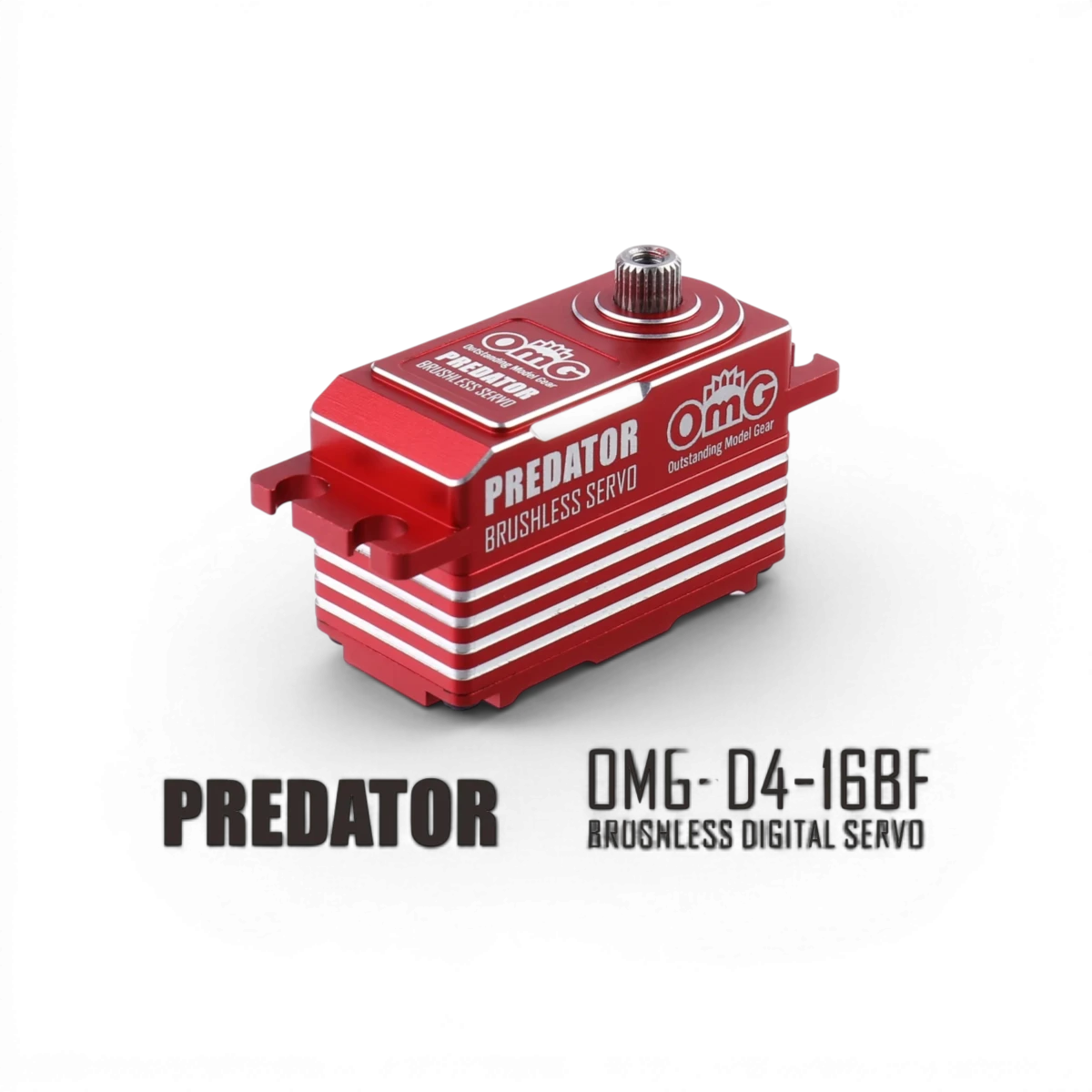 Servo D4 Predator low profile digital brushless de la marque omg, montrant le servo électronique compact et haute performance.