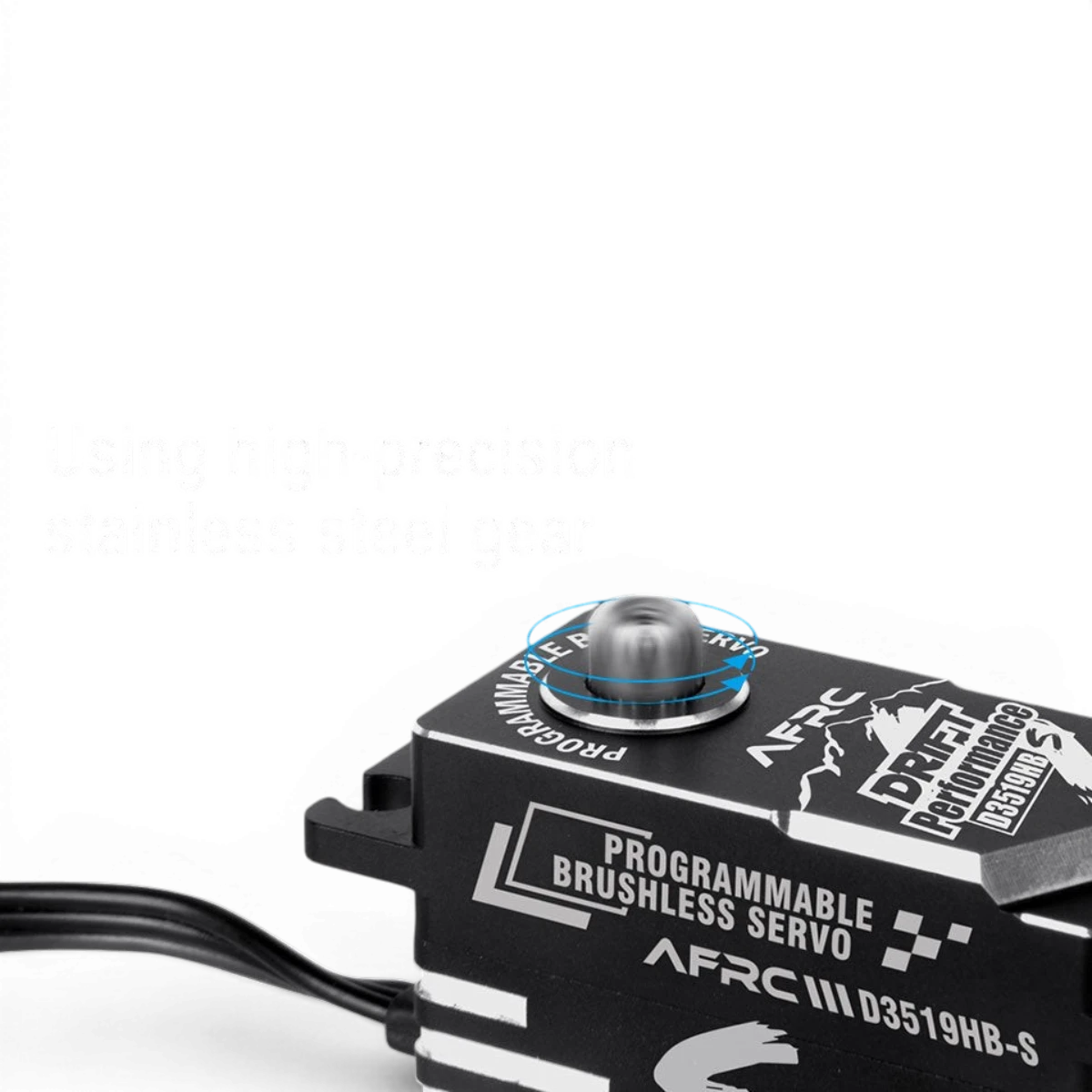 Servo HV brushless programmable AFRC D3519HB-S pour électronique, avec composants et connecteurs visibles.