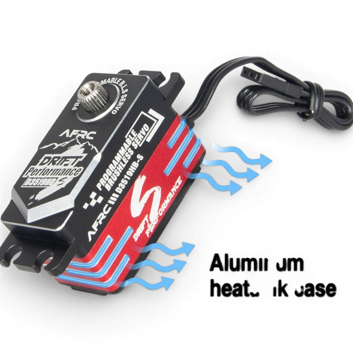 Servo HV sans balais programmable AFRC D3519HB-S, électronique haute tension, visible avec composants et connecteurs.