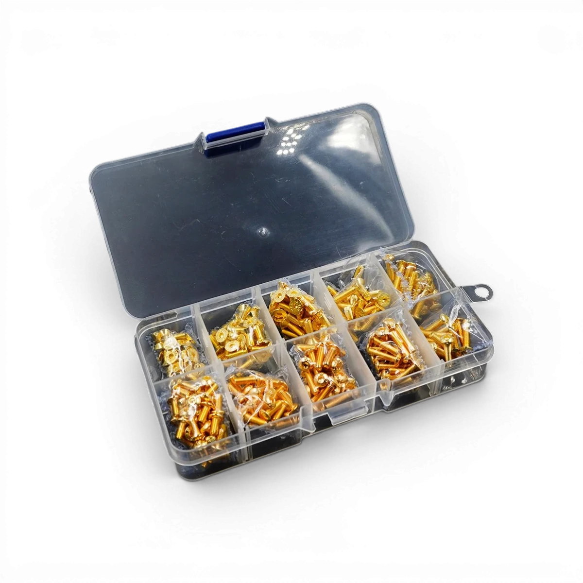 Jeu de visserie en acier M3 or de 250 pièces avec boîte de rangement, de la marque Yeah Racing, pour assemblage et réparation.