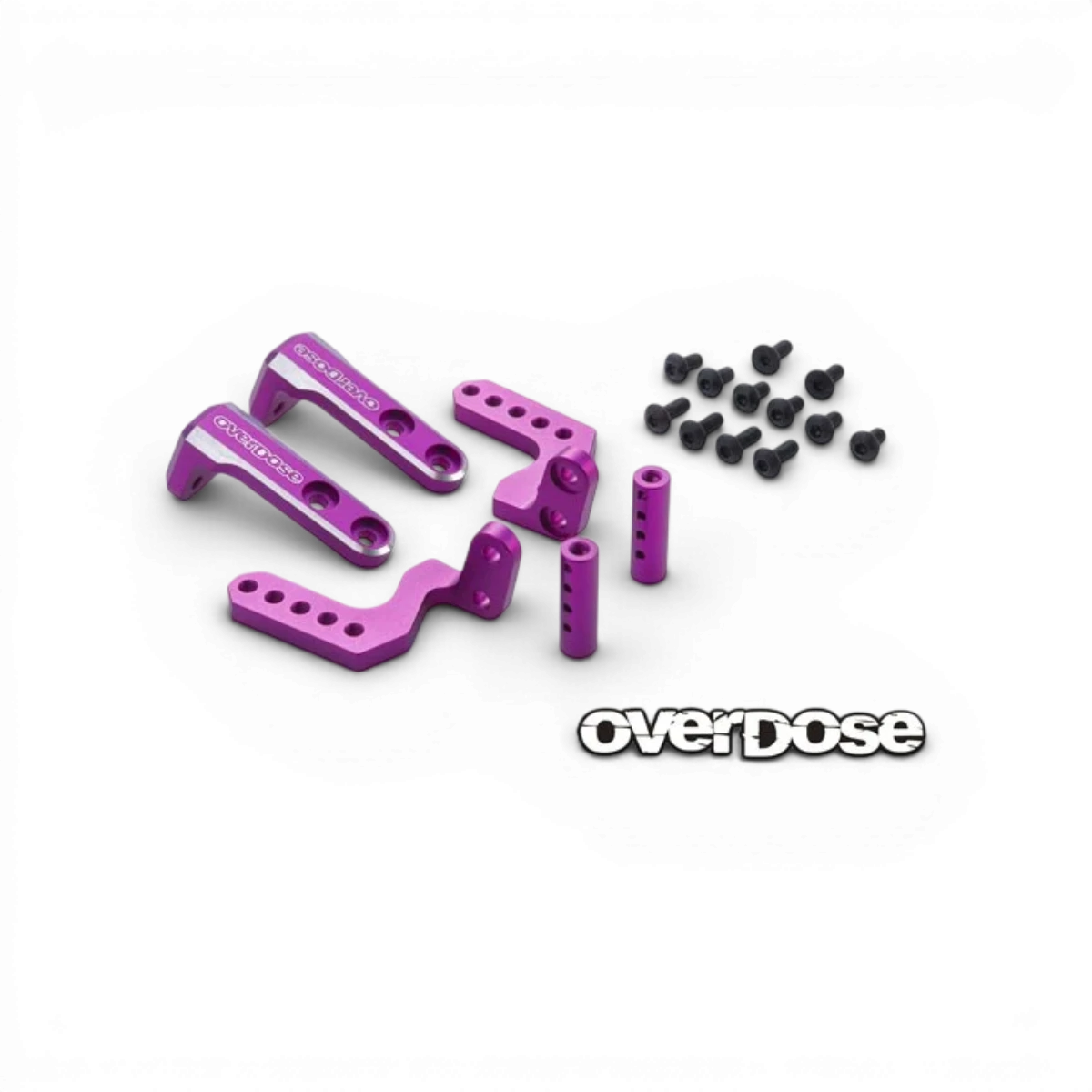 Support de carrosserie arrière en aluminium violet pour GALM, pièce détachée de la marque Overdose, visible en détail.