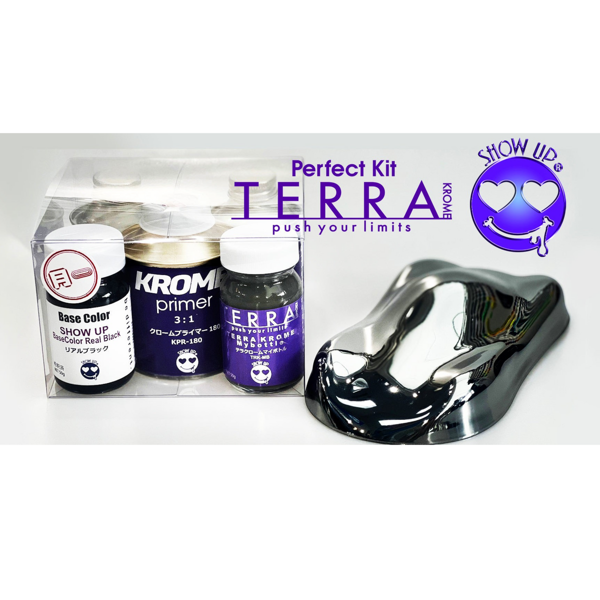 Kit TERRA KROME Perfect de Show UP, comprenant des outils et accessoires pour la culture hydroponique.