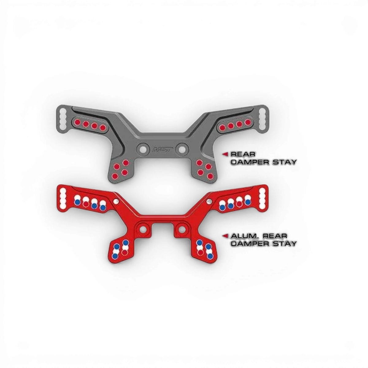 Amortisseur arrière en aluminium pour RMX M, pièce détachée de la marque Max Speed Technology, visible en détail sur l'image.