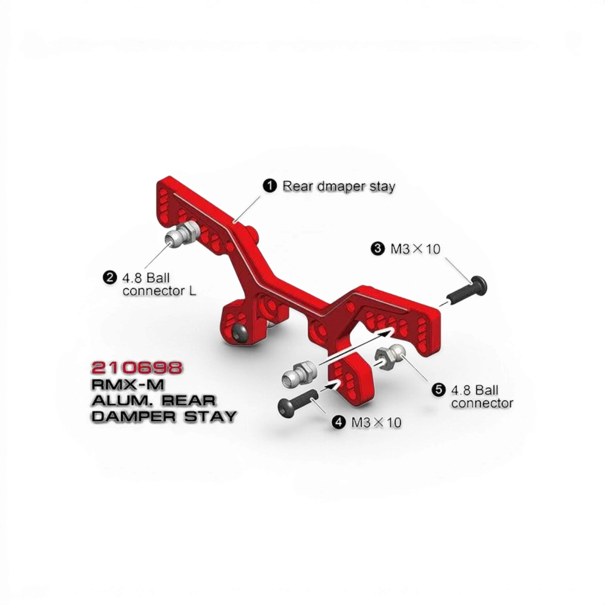 Tour amortisseur arrière en aluminium pour RMX M, pièce détachée pour voiture RC Max Speed Technology, détail du composant.