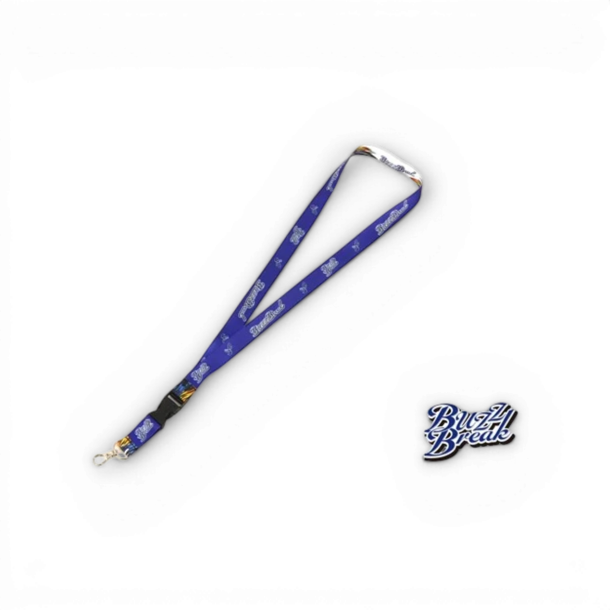 Tour de cou BuzzBreak en tissu, accessoire à la mode avec logo BuzzBreak, porté autour du cou pour un look décontracté.