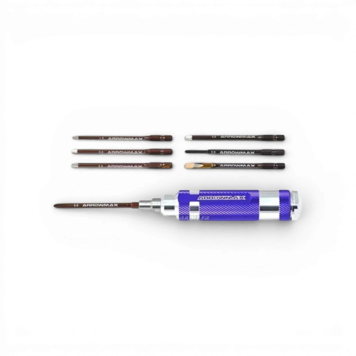 Tournevis avec 7 embouts de précision Arrowmax RC, accessoires pour réparation et maintenance de modèles réduits.