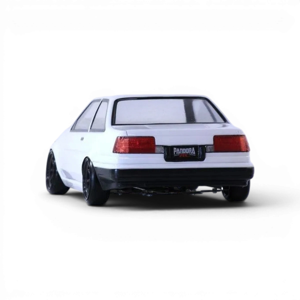 Voiture téléguidée Pandora RC Toyota AE86 Levin 2 portes, modèle de carrosserie réaliste, vue de côté sur fond blanc.