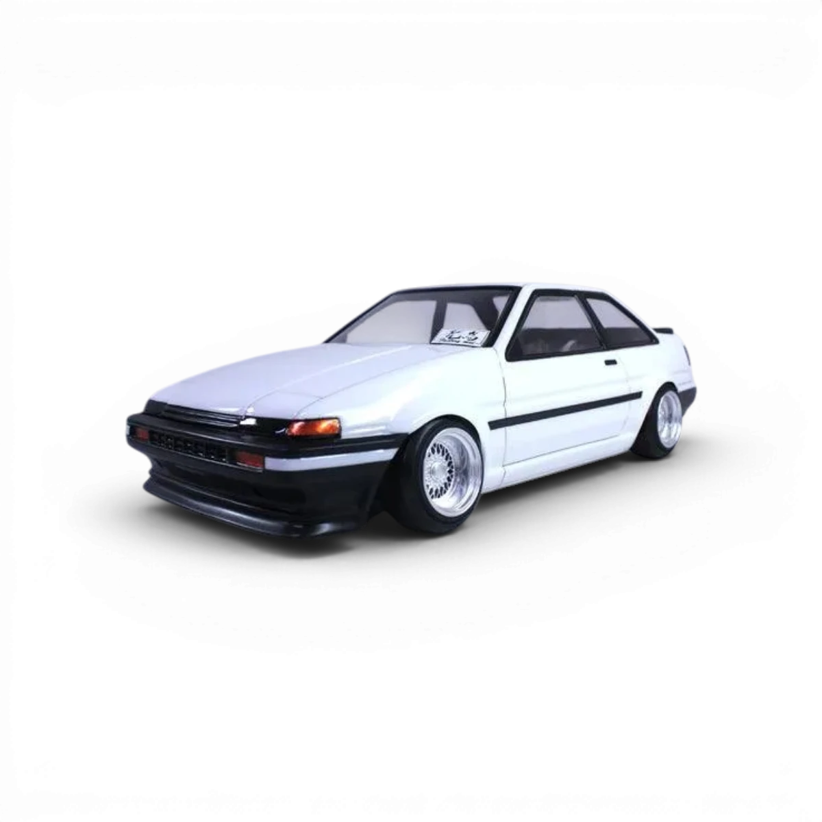 Voiture télécommandée Toyota AE86 Trueno 2 portes de Pandora RC, modèle miniature avec détails réalistes, vue de face.