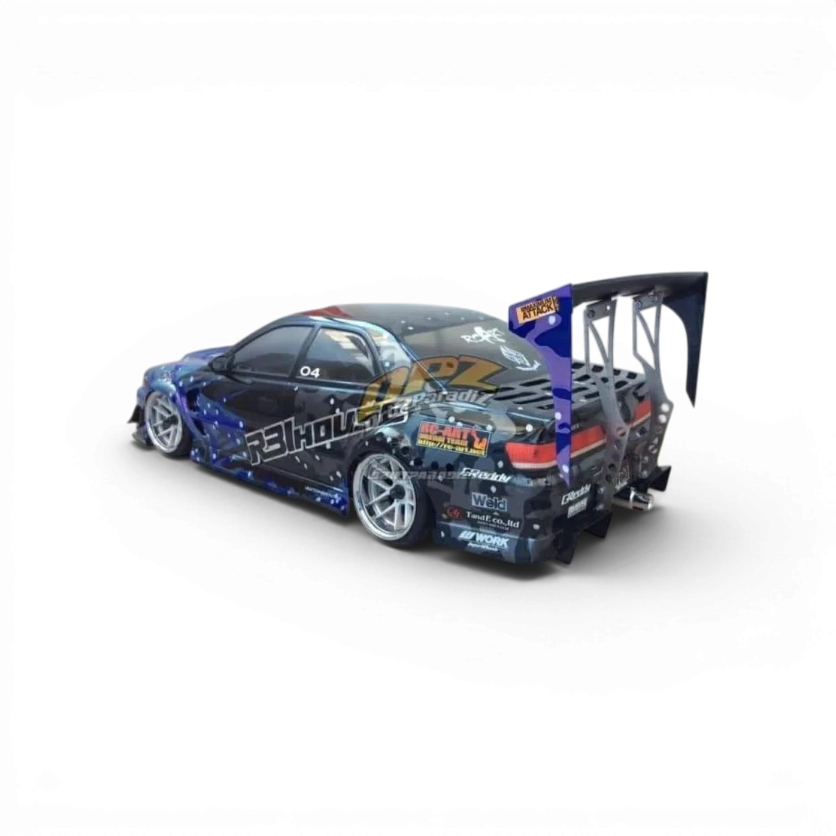 Carrosserie Toyota JZX100 Mark2 de Team Yokomo, modèle en plastique avec détails précis, vue de face sur fond blanc