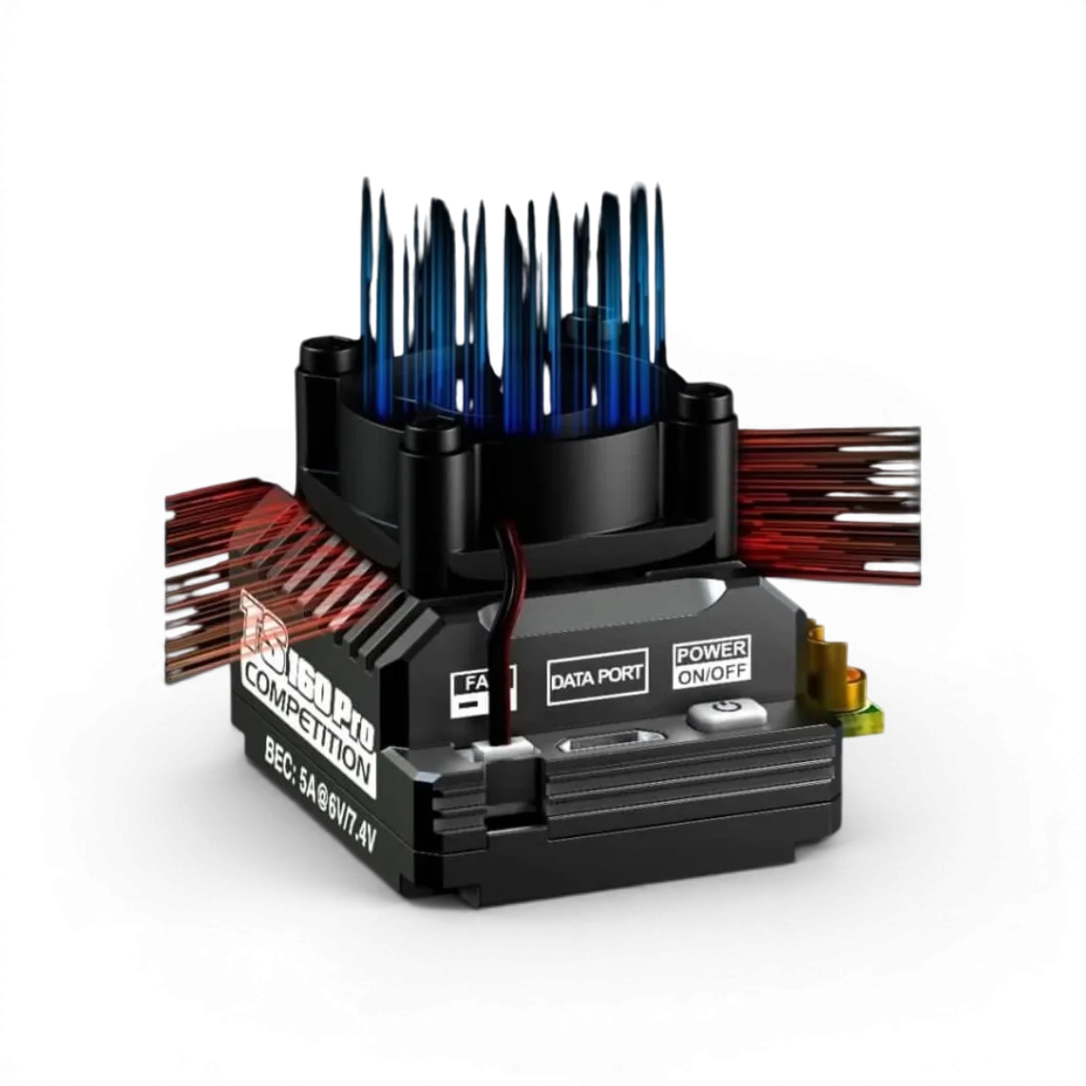 ESC brushless TS160 Pro 1/10 SkyRc, électronique de 160Amp pour voitures RC, vue de l'ESC avec câbles et connecteurs.