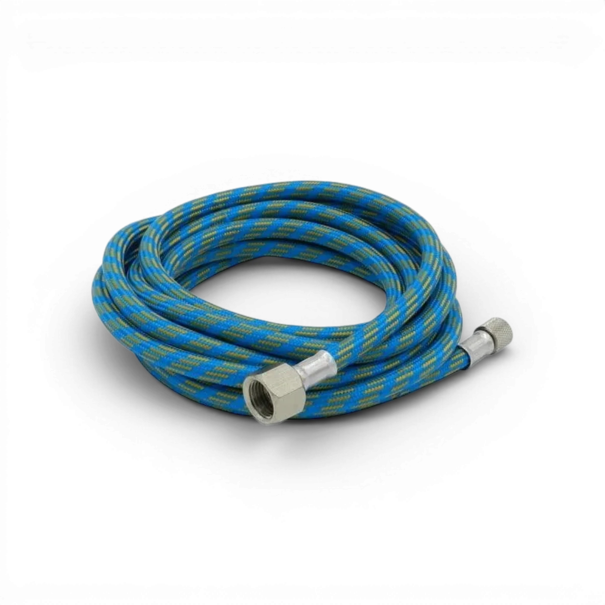 Tuyau d'air tressé Iwata, longueur 3 mètres, connecteurs 1/4" et 1/8", flexible pour air comprimé ou peinture.