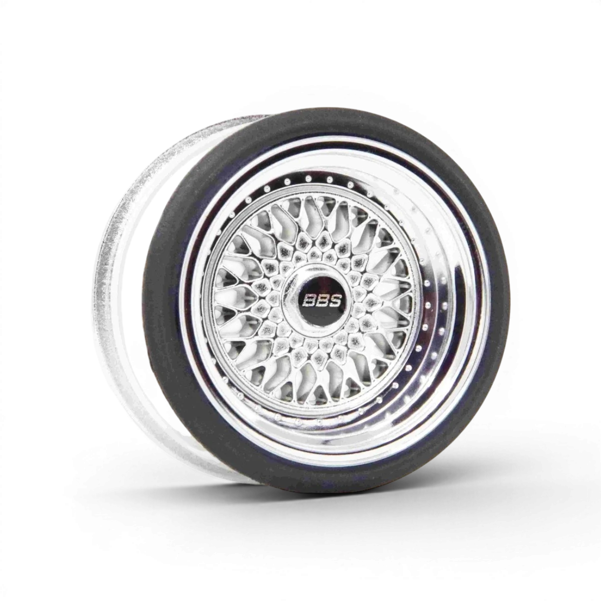 Roues BBS RS V16D chromées avec décalage de 10 mm, diamètre 6,5 mm, marque Scale Dynamics, vue de face.