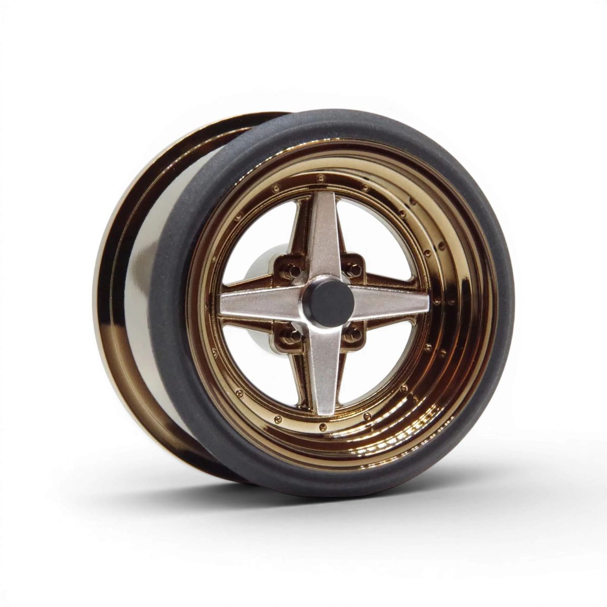 Roues V16D Work Equip 01 en bronze chrome avec décalage de 12 mm, 8,5 mm réel, marque Scale Dynamics.