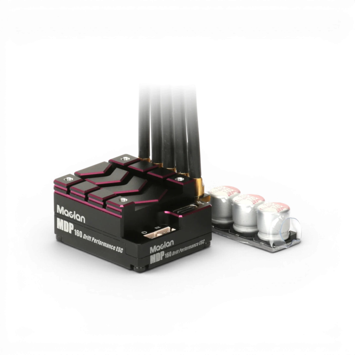 Variateur électronique Brushless Drift Performance MDP 160 de Maclan, conçu pour la drift, visible avec fils et connecteurs.