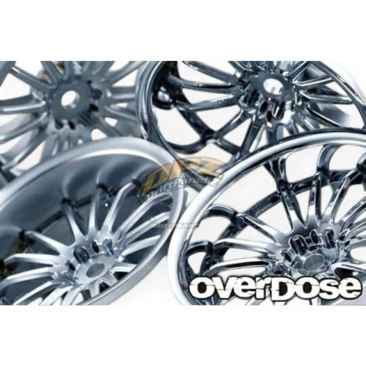 Roues Overdose WORK XSA 05C Off+5 en chrome mat, vue détaillée de la jante pour voiture de drift.